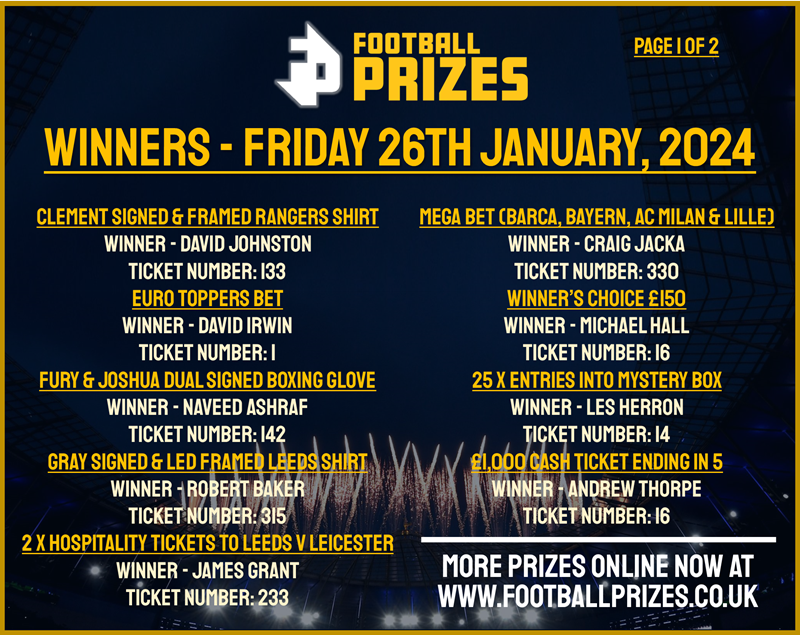 1. WINNERS FRI 26TH JAN 2024