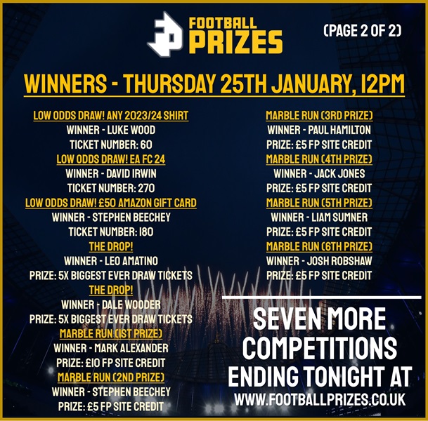 2. THU 25TH JAN 2024 WINNERS