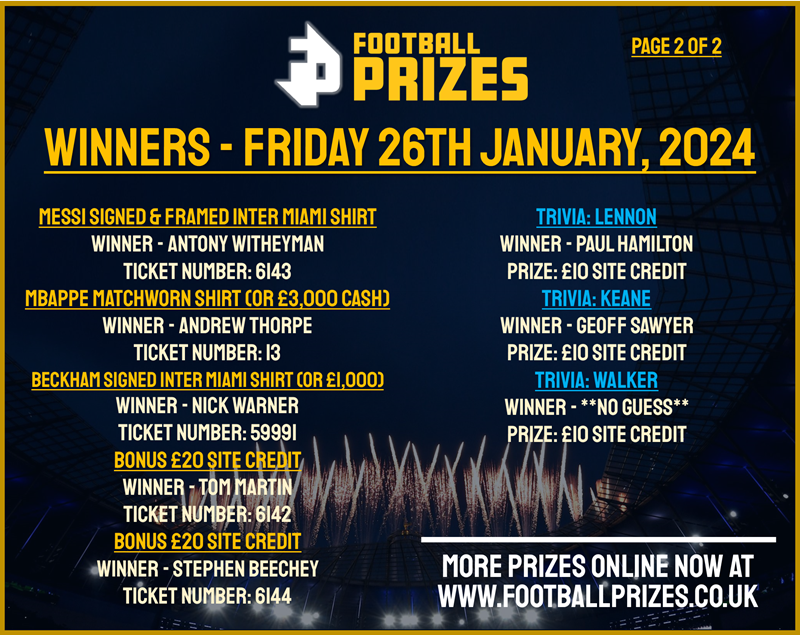 2. WINNERS FRI 26TH JAN 2024