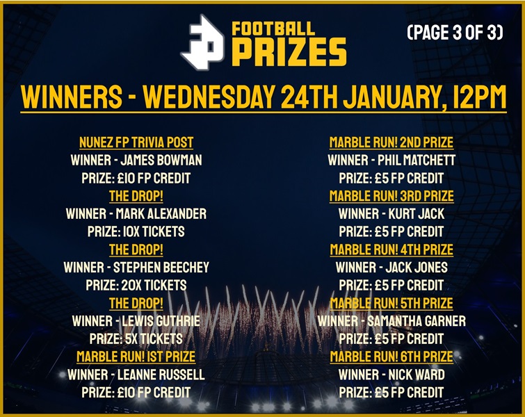 3. WED 24TH JAN 2024 WINNERS