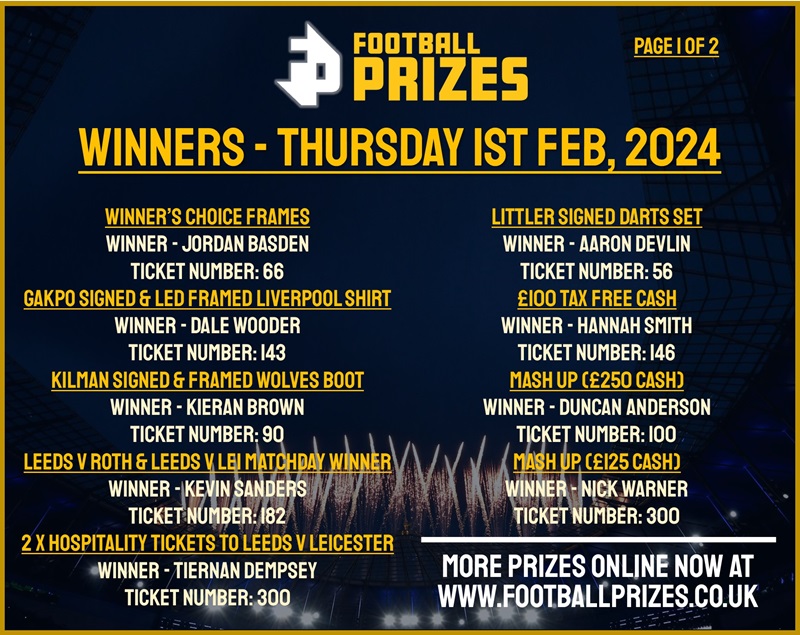 1. THU 1ST FEB 2024 WINNERS