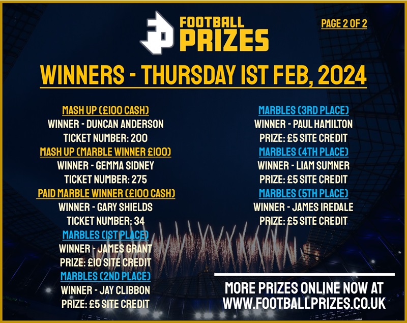 2. THU 1ST FEB 2024 WINNERS