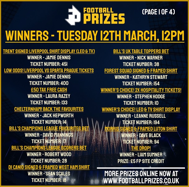 Tuesday Winners 1