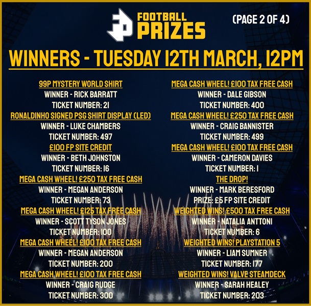 Tuesday Winners 2